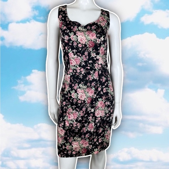 NWOT LAURA ASHLEY True 90s Vintage Floral Sheath Mini Dress Cottagecore Prairie - Picture 3 of 15